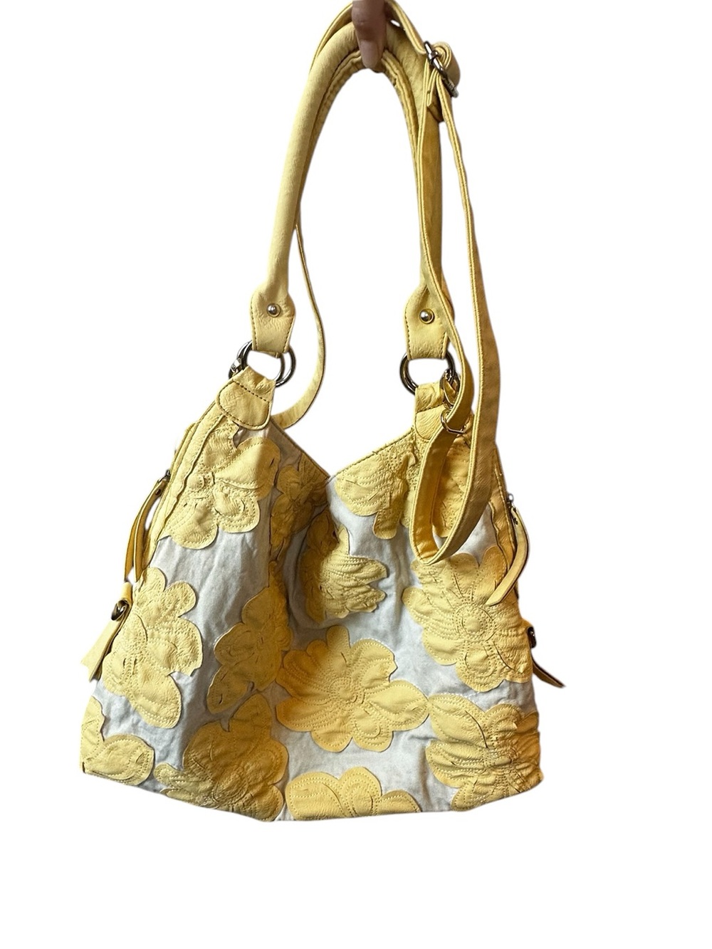 Big Buddha Hobo Bag Slouchy Butter Yellow Floral Appliqué Y2K Boho Chic Casual